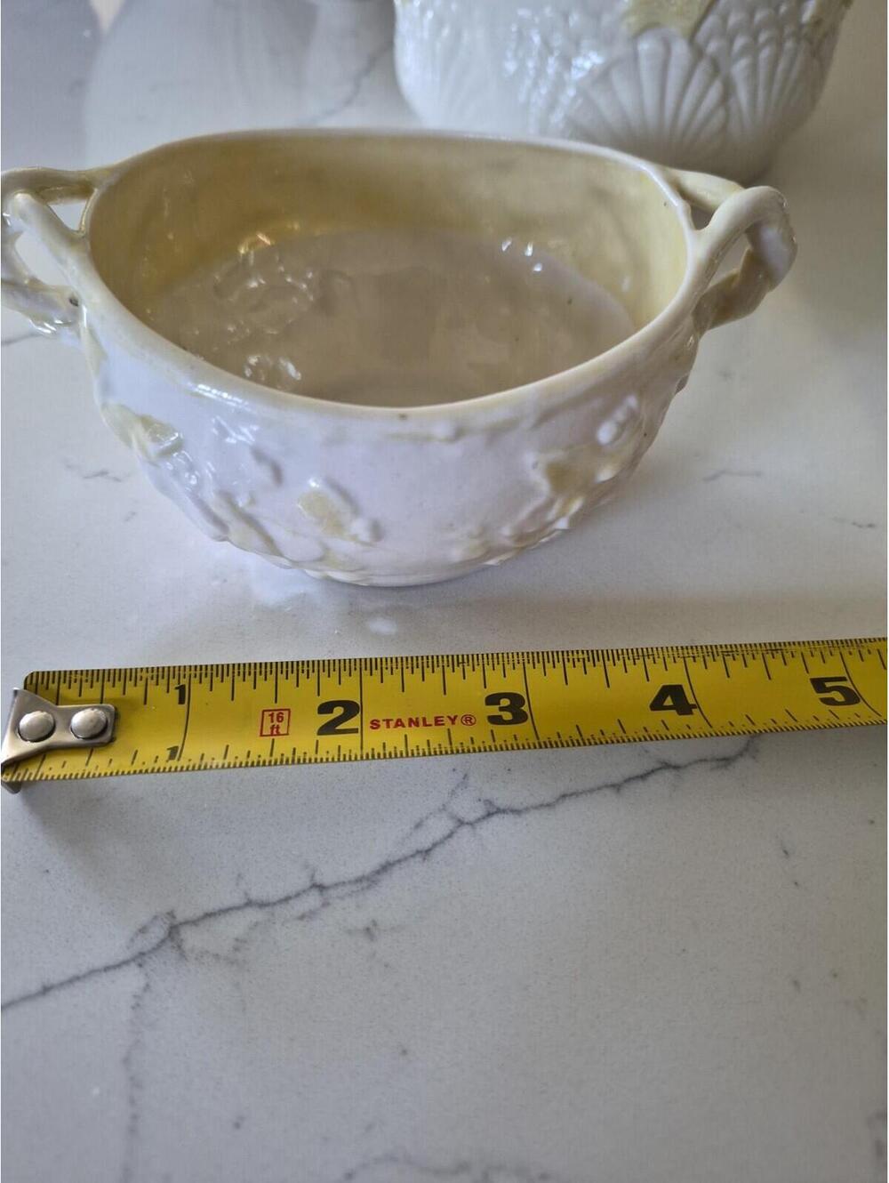 Belleek Embossed Open Sugar Bowl Ireland Black Mark